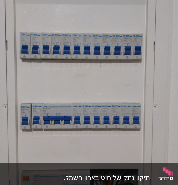 לוח חשמל עם מפסקים וכבלים חשמליים